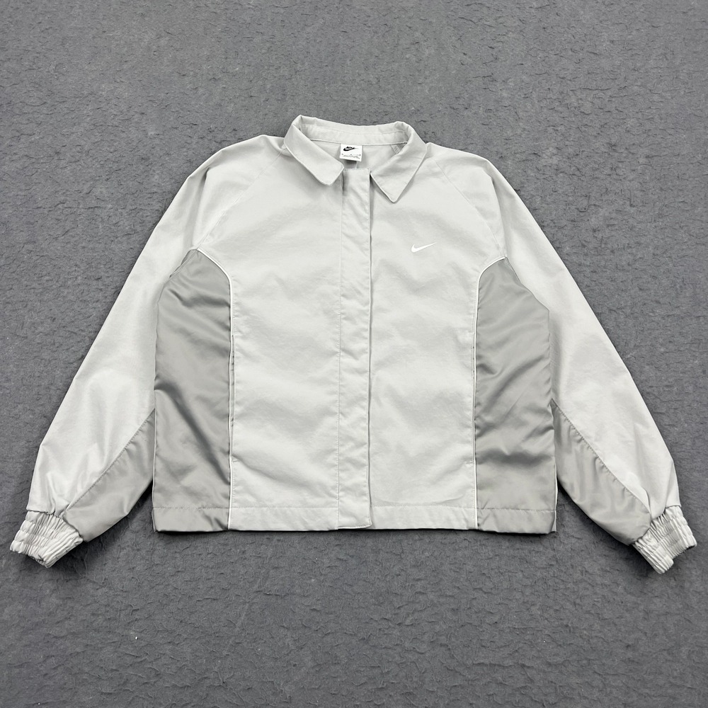 Nike Sportswear Womens Medium Grey Woven Jacket Oversized Sateen Full Zip HQ3750